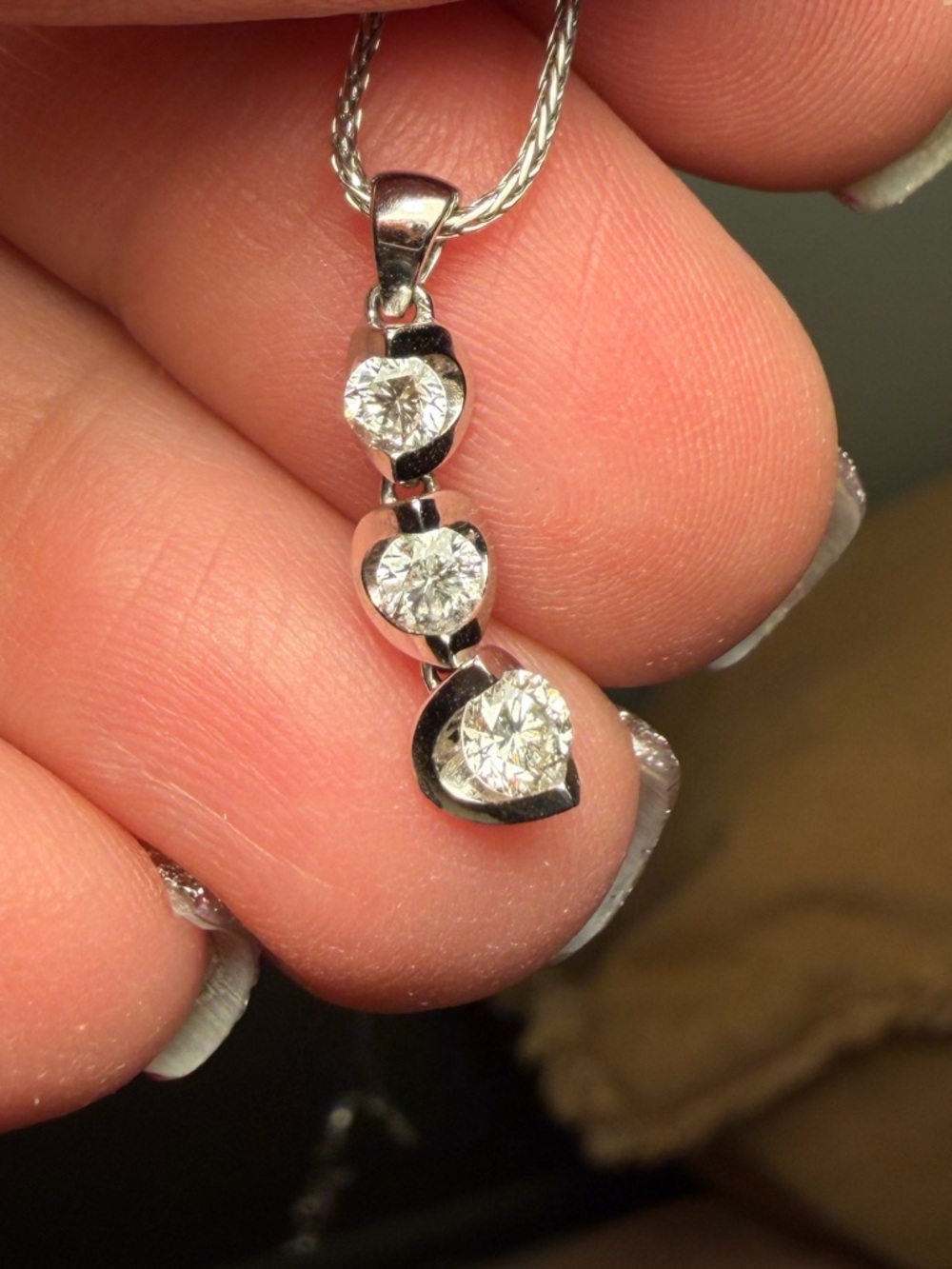 Canadian Diamond Pendant Three-Stone 14k White Gold - Picture 8 of 10